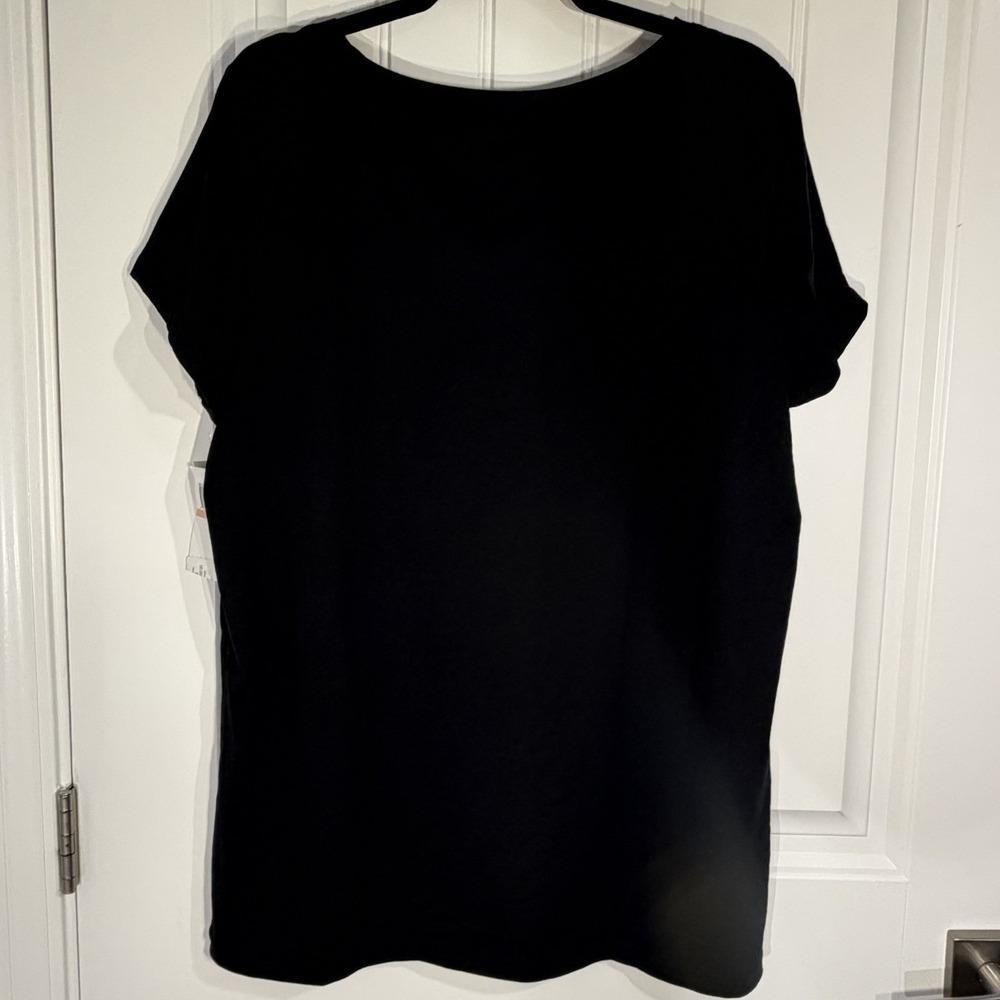 Aveto Plus Black V-Neck T-Shirt Women's 2X Cotton Stretch Basic Short Sleeve Top - Picture 3 of 3